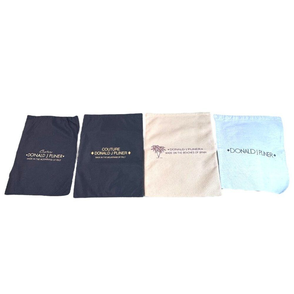 Set Of 4 Donald J Pliner Dust Bags Black Beige Lot Authentic Drawstring Closures